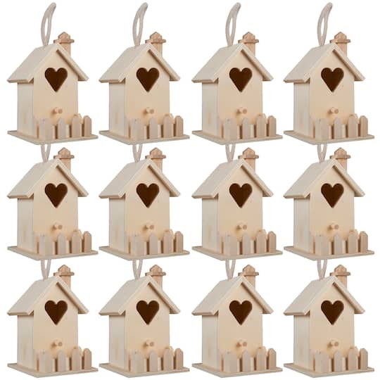 12 Pack: 4.7&#x22; Heart &#x26; Fence Birdhouse by Make Market&#xAE;
